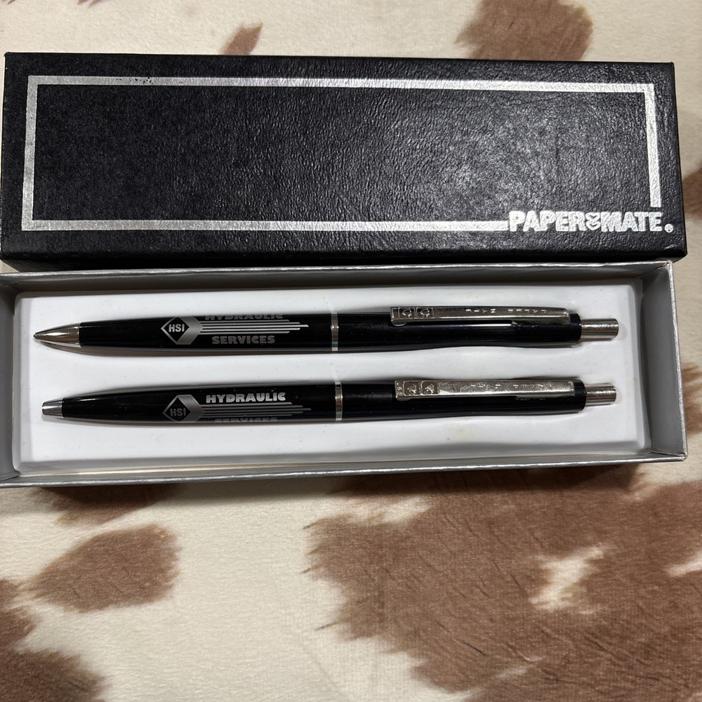 VTG 1980s Paper Mate double heart black body chrome  pen & mechanical pencil set